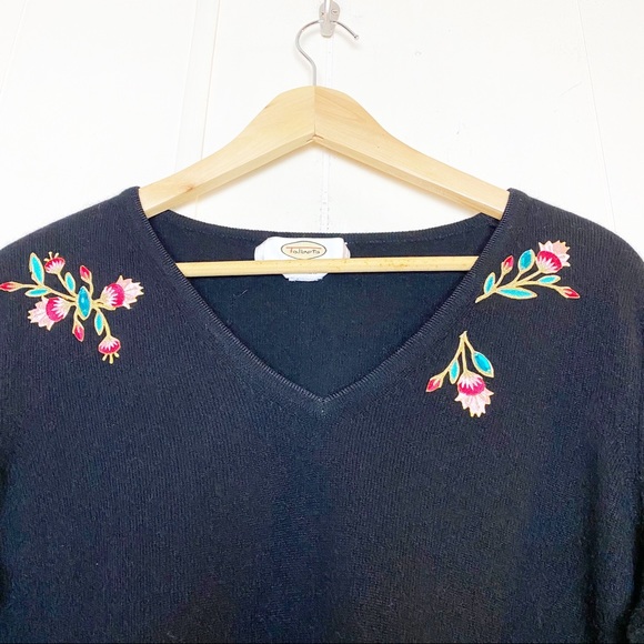 Talbots Black Cashmere Appliquéd V-neck Sweater Women’s Size Large - Picture 3 of 12